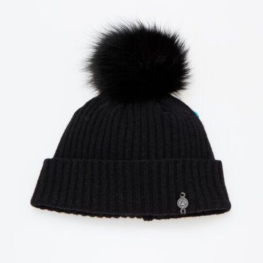 Harricana Recycled Cashmere Beanie w/ Fur Pompom Hat