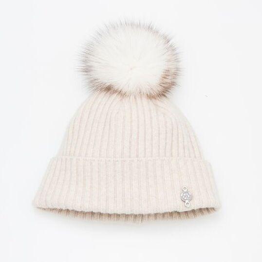 Harricana Recycled Cashmere Beanie w/ Fur Pompom Hat