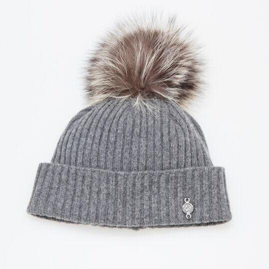 Harricana Recycled Cashmere Beanie w/ Fur Pompom Hat