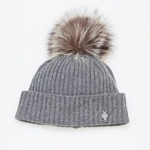 Harricana Recycled Cashmere Beanie w/ Fur Pompom Hat